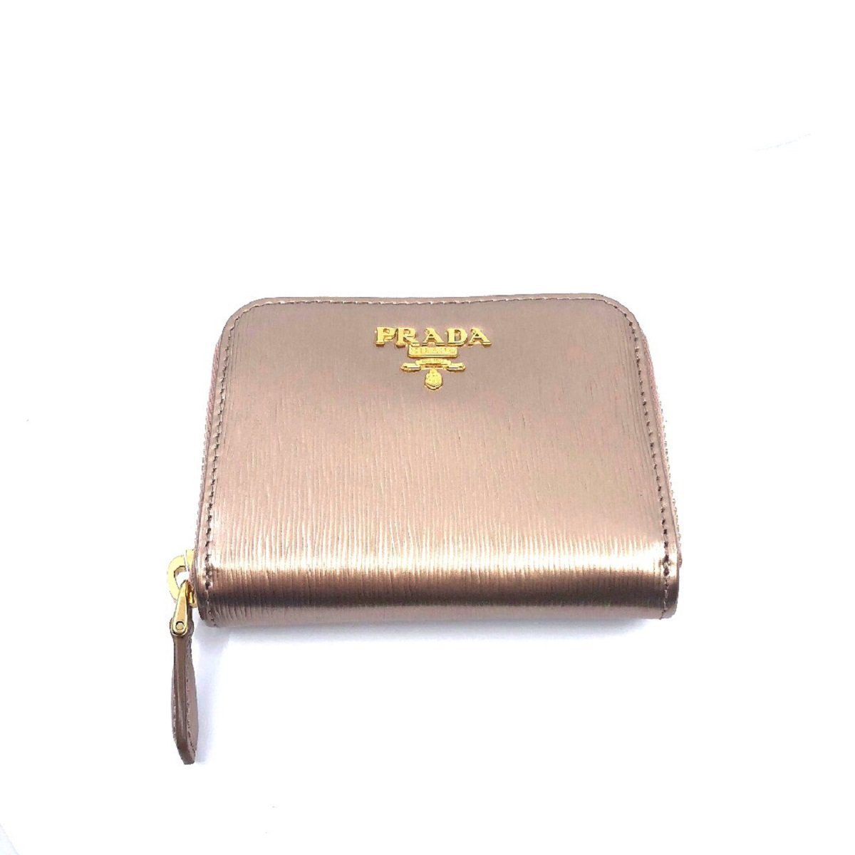 Prada Portamonete Vitello Move Rose Gold Metallic Leather Zip Around Wallet 1MM268