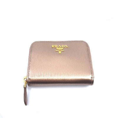 Prada Portamonete Vitello Move Rose Gold Metallic Leather Zip Around Wallet 1MM268