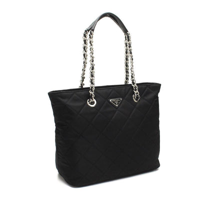 Prada Quilted Tessuto Nylon Chain Black Tote Shoulder Bag 1BG017